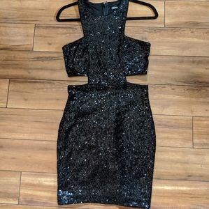 Express Black Sequin Cutout Sparkle Minidress sz 4